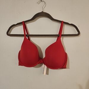 VICTORIA'S SECRET T-SHIRT BRA RED SPARKLE LACE 34C